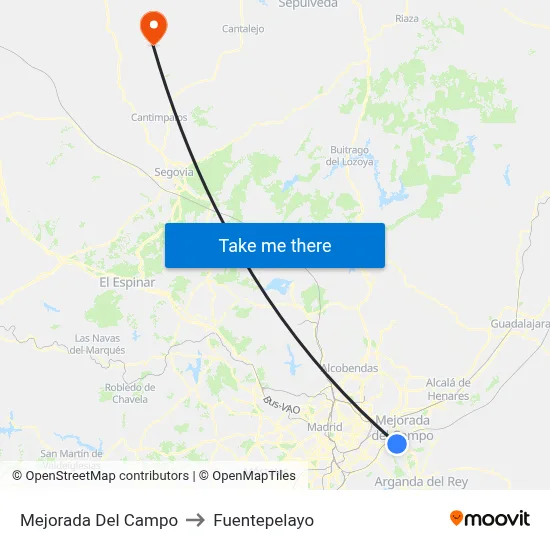 Mejorada Del Campo to Fuentepelayo map