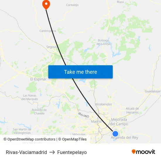 Rivas-Vaciamadrid to Fuentepelayo map