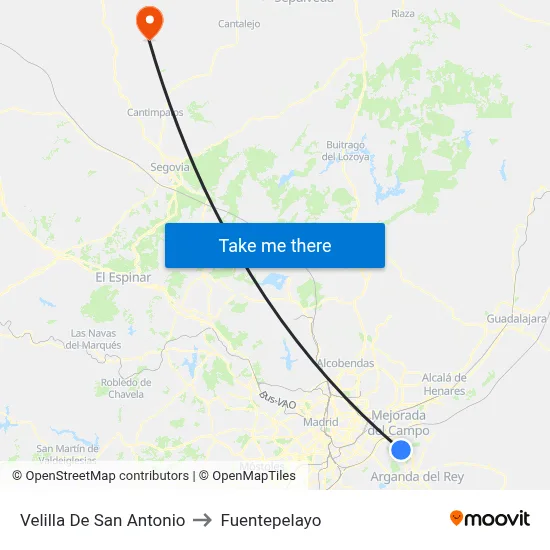 Velilla De San Antonio to Fuentepelayo map