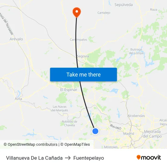 Villanueva De La Cañada to Fuentepelayo map