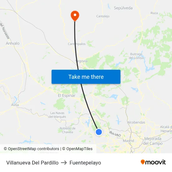 Villanueva Del Pardillo to Fuentepelayo map