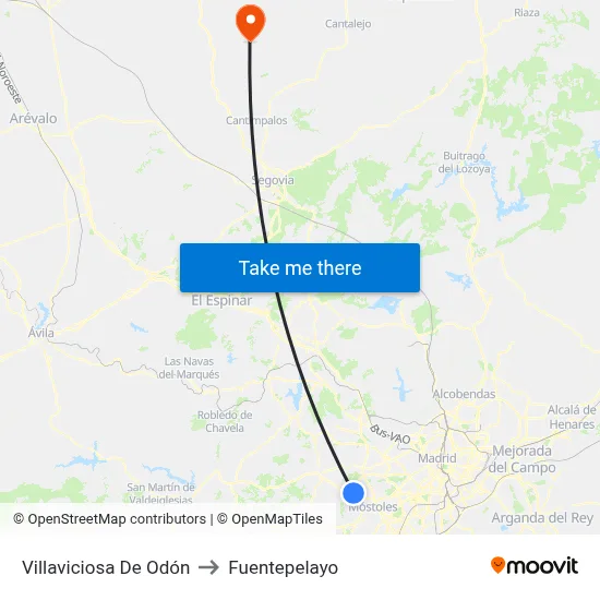 Villaviciosa De Odón to Fuentepelayo map