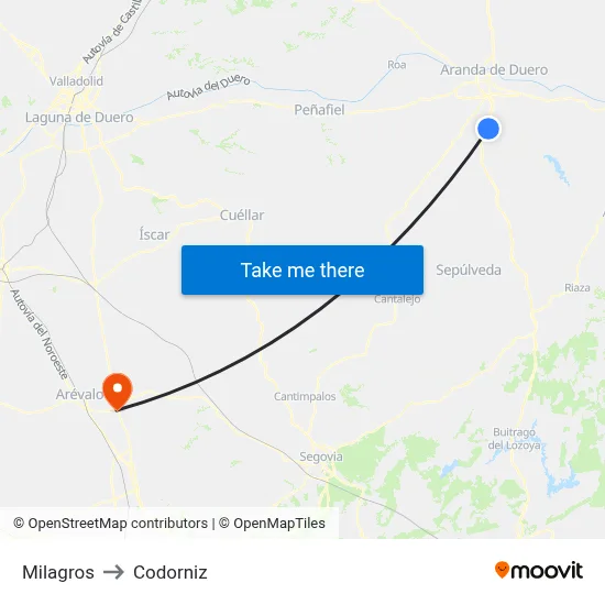 Milagros to Codorniz map