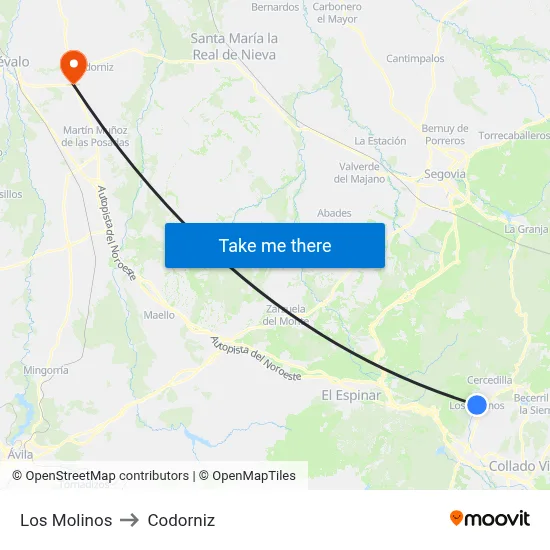 Los Molinos to Codorniz map