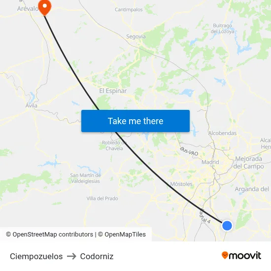 Ciempozuelos to Codorniz map