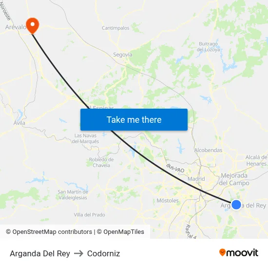 Arganda Del Rey to Codorniz map