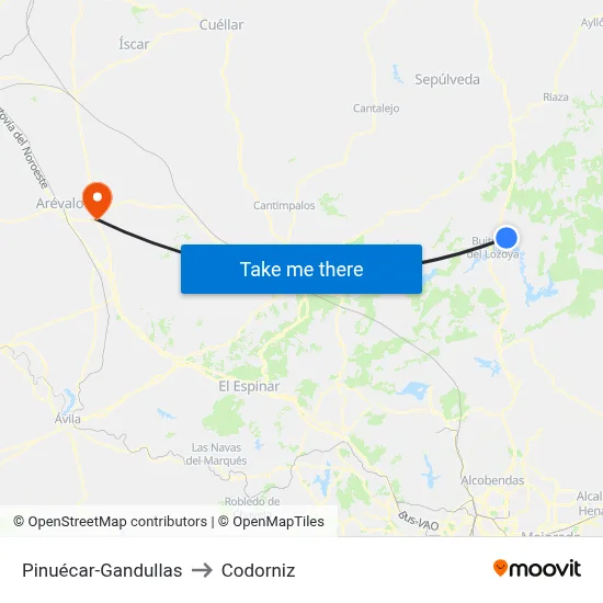 Pinuécar-Gandullas to Codorniz map