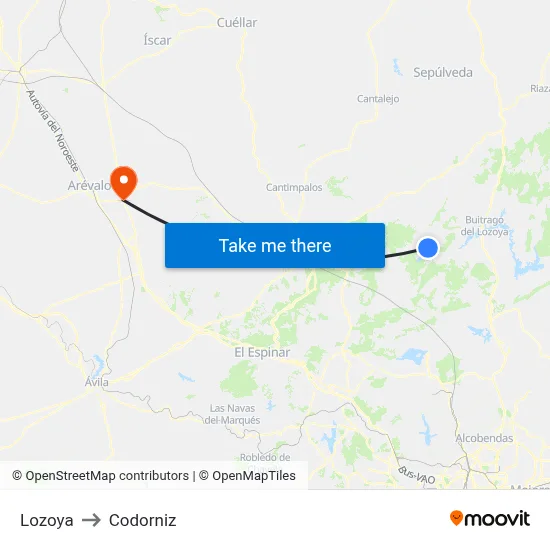 Lozoya to Codorniz map