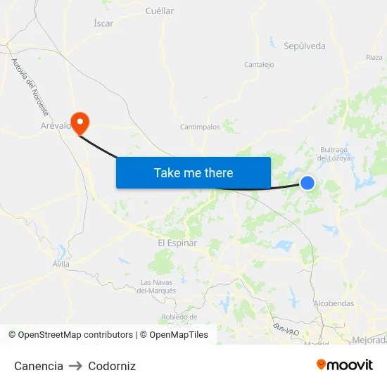 Canencia to Codorniz map