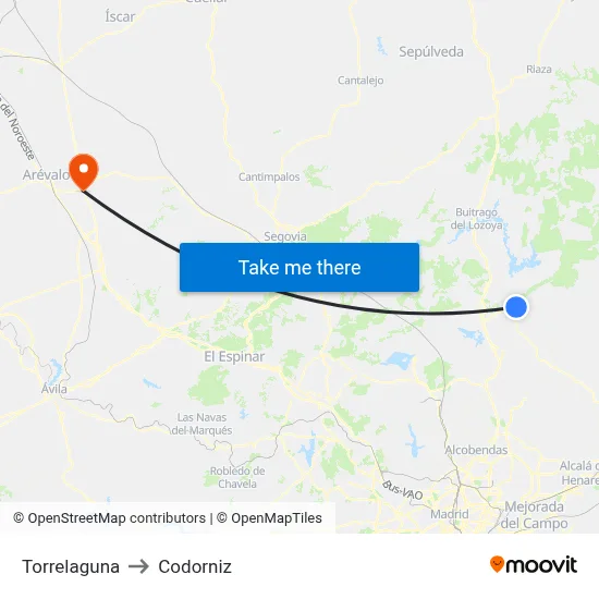 Torrelaguna to Codorniz map