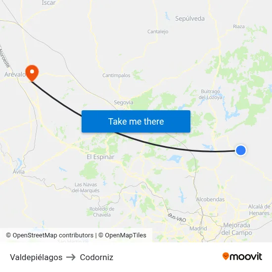 Valdepiélagos to Codorniz map