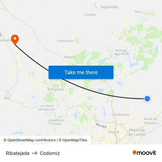 Ribatejada to Codorniz map