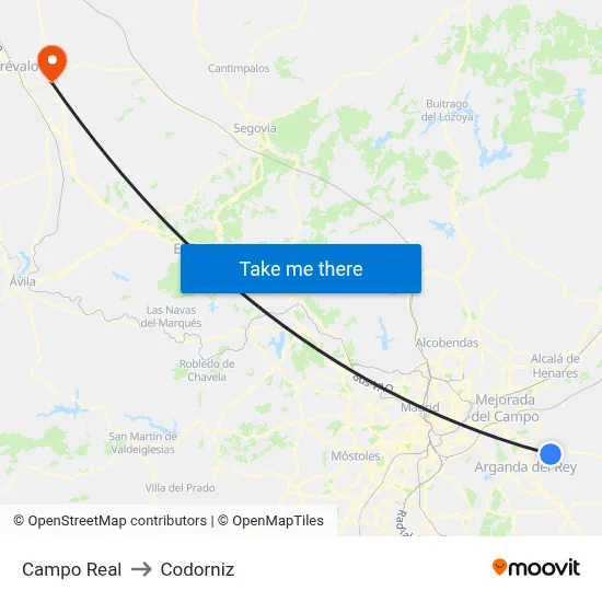 Campo Real to Codorniz map