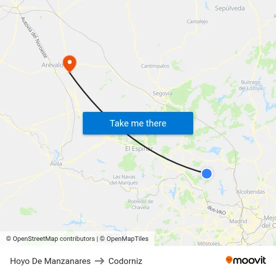 Hoyo De Manzanares to Codorniz map