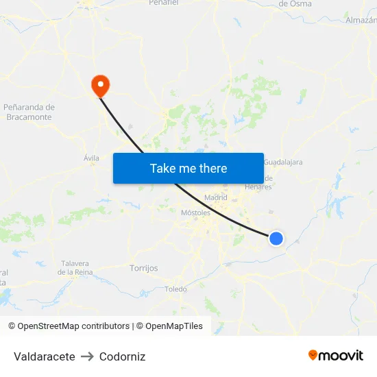 Valdaracete to Codorniz map
