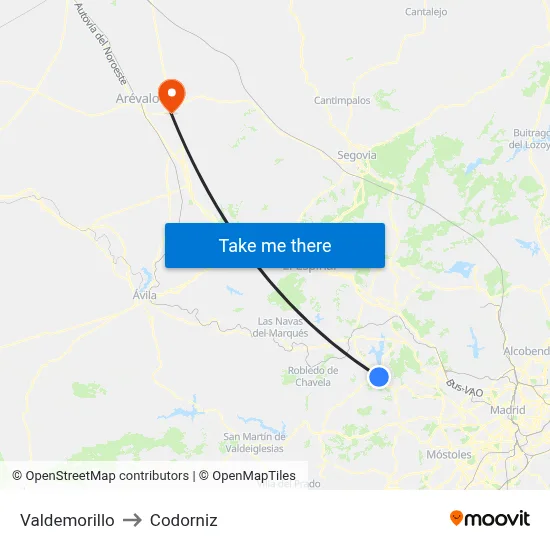 Valdemorillo to Codorniz map