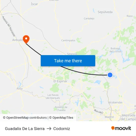 Guadalix De La Sierra to Codorniz map