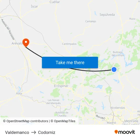 Valdemanco to Codorniz map