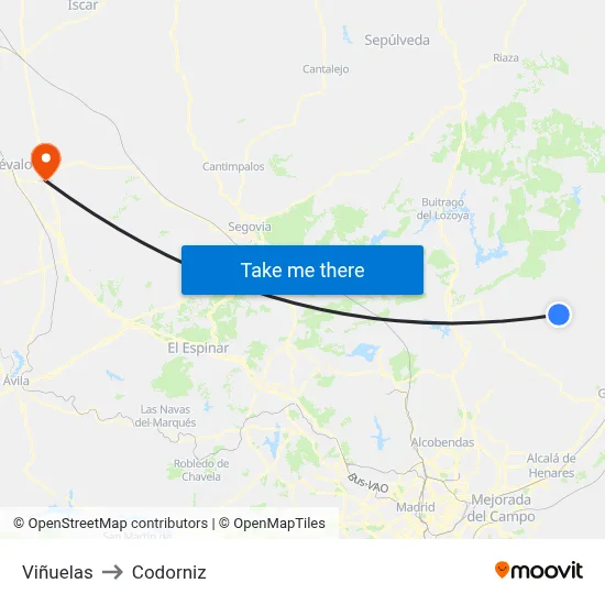 Viñuelas to Codorniz map