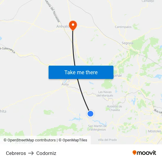 Cebreros to Codorniz map