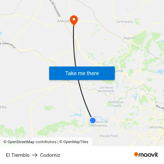 El Tiemblo to Codorniz map