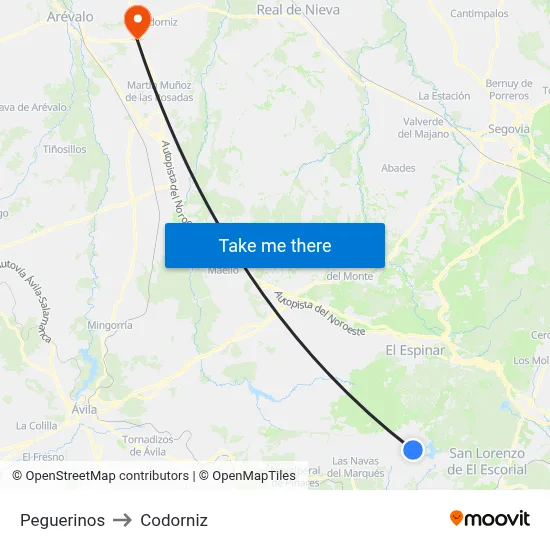 Peguerinos to Codorniz map