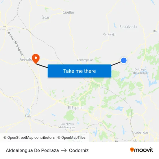 Aldealengua De Pedraza to Codorniz map
