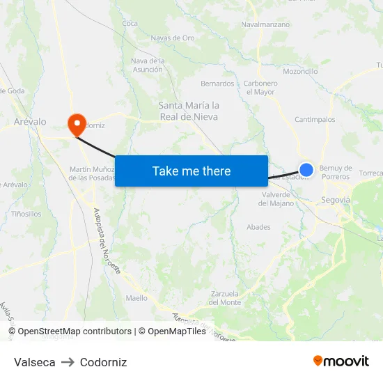 Valseca to Codorniz map
