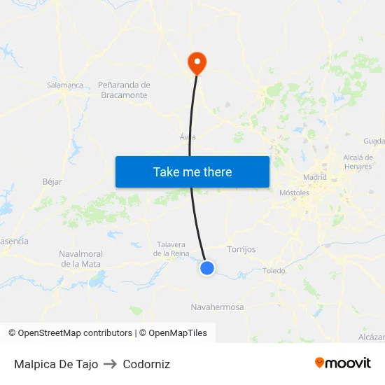 Malpica De Tajo to Codorniz map