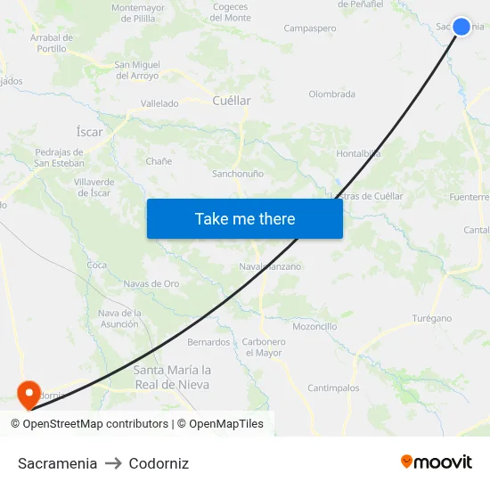 Sacramenia to Codorniz map