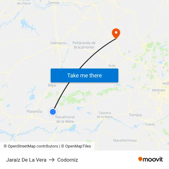Jaraíz De La Vera to Codorniz map