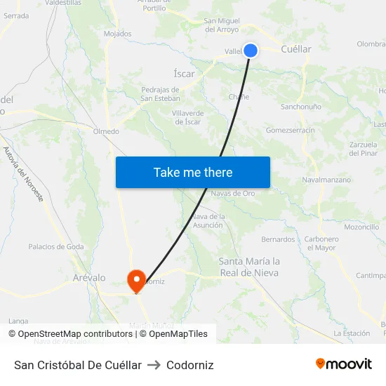 San Cristóbal De Cuéllar to Codorniz map