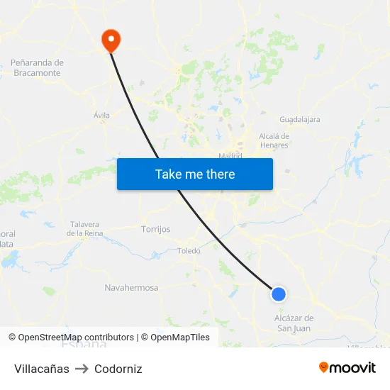 Villacañas to Codorniz map