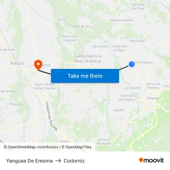 Yanguas De Eresma to Codorniz map