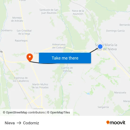 Nieva to Codorniz map