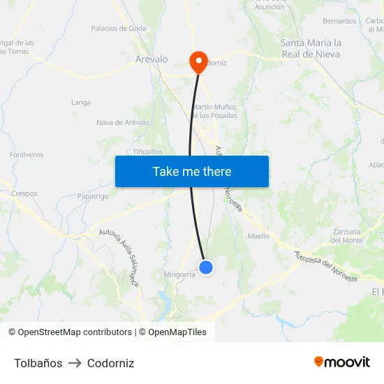 Tolbaños to Codorniz map