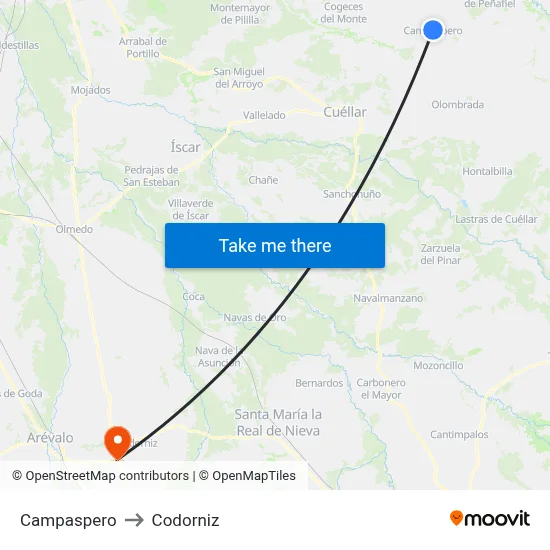 Campaspero to Codorniz map