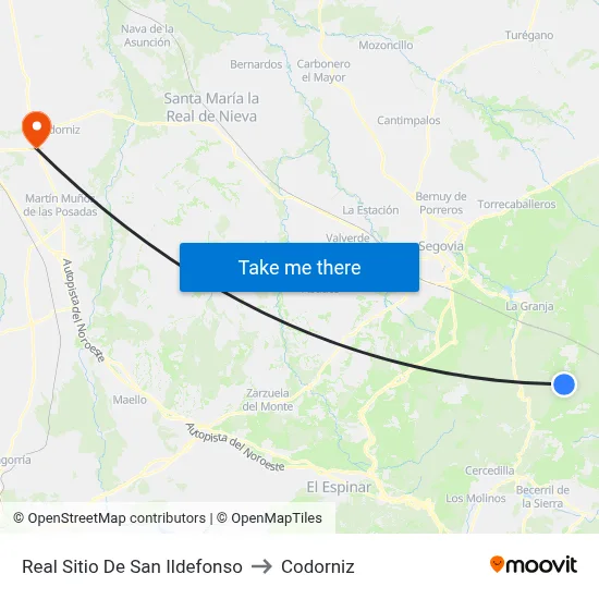 Real Sitio De San Ildefonso to Codorniz map