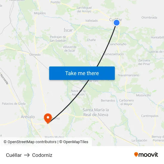 Cuéllar to Codorniz map