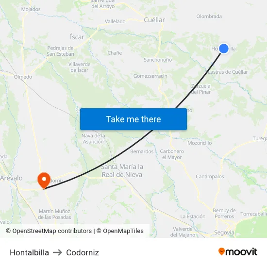 Hontalbilla to Codorniz map