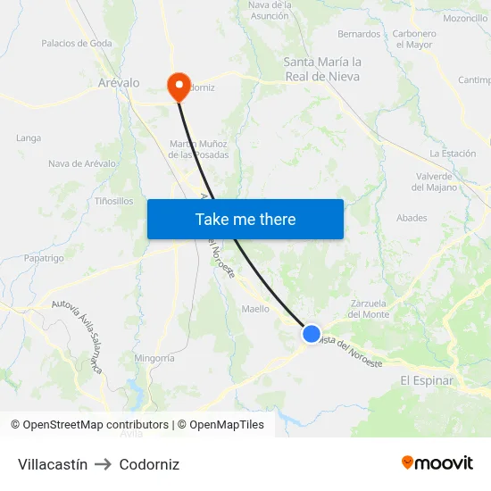 Villacastín to Codorniz map