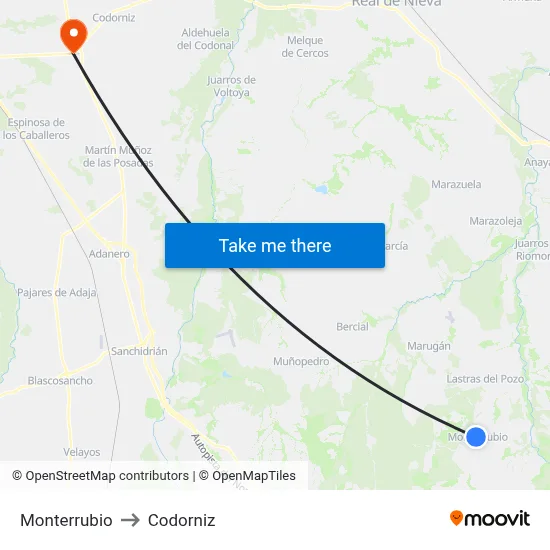 Monterrubio to Codorniz map
