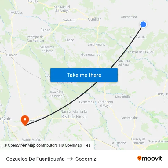 Cozuelos De Fuentidueña to Codorniz map