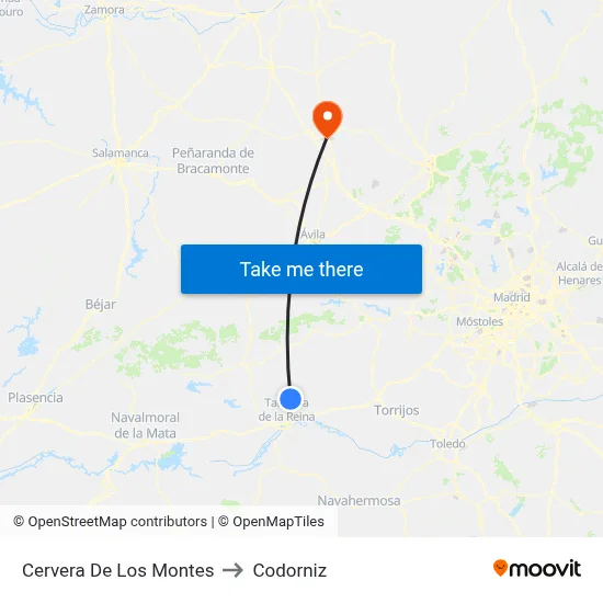 Cervera De Los Montes to Codorniz map