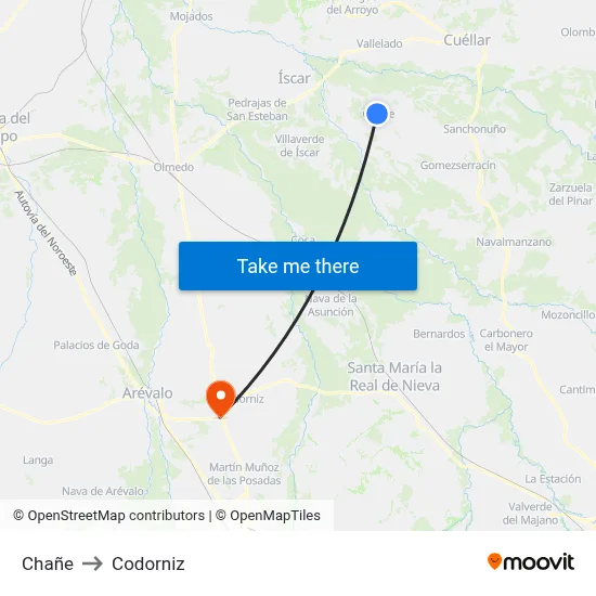 Chañe to Codorniz map