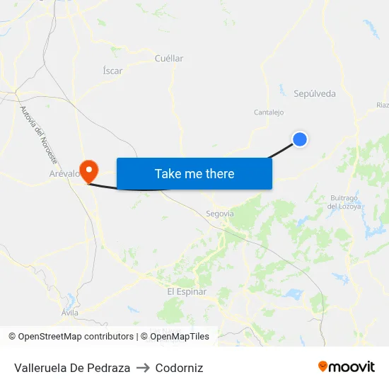 Valleruela De Pedraza to Codorniz map