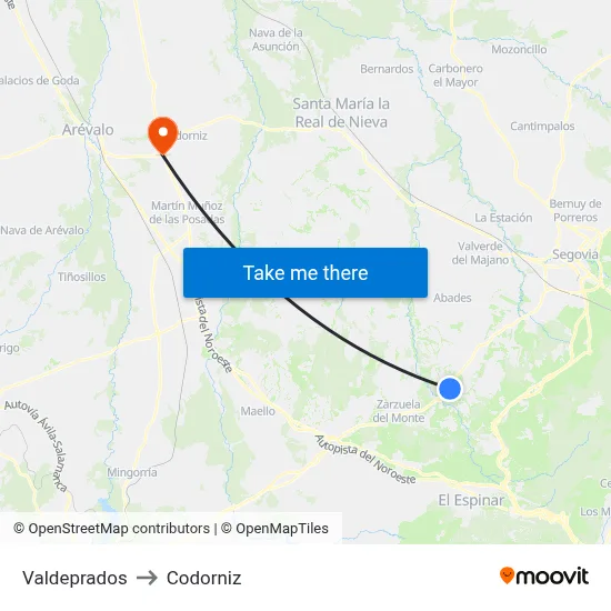 Valdeprados to Codorniz map