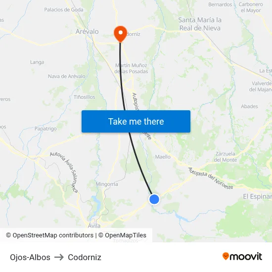 Ojos-Albos to Codorniz map