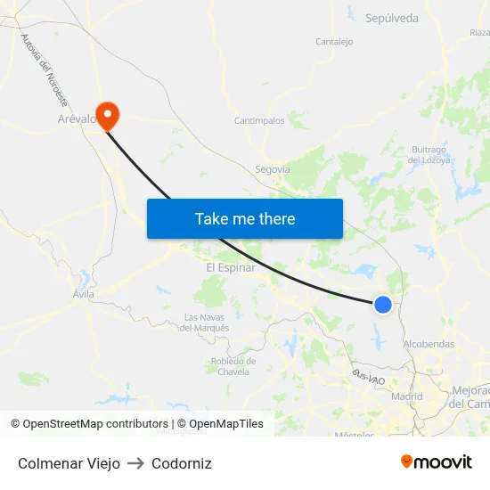 Colmenar Viejo to Codorniz map