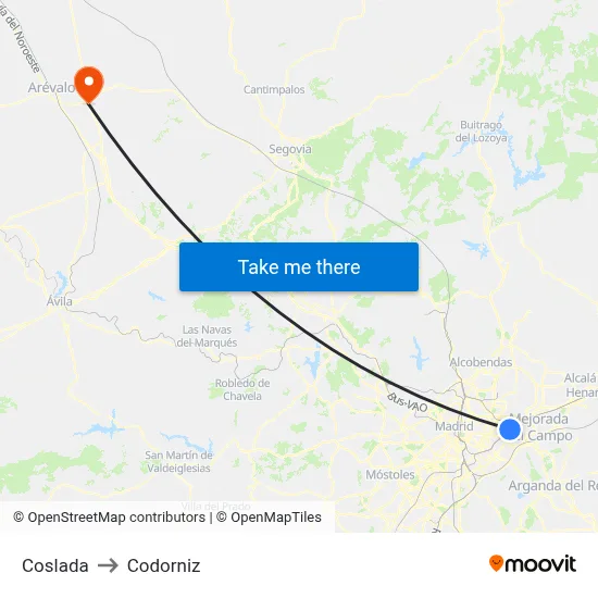 Coslada to Codorniz map